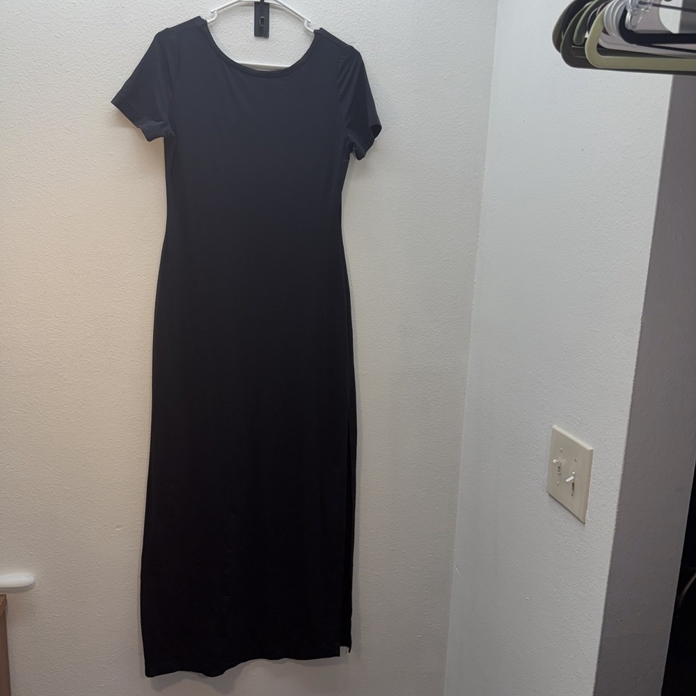 Moschino Jeans Black Scoop Neck Stretch Maxi Dress Made in Italy US 14 Bodycon